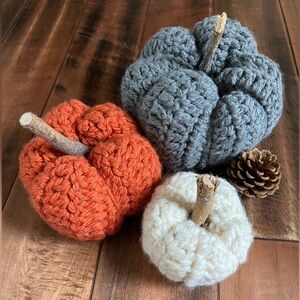 Handmade Chunky Crochet Pumpkins Set of 3